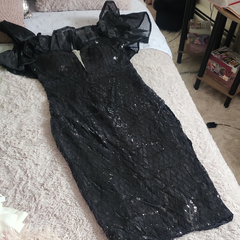 Strapless Black Sequin Dress